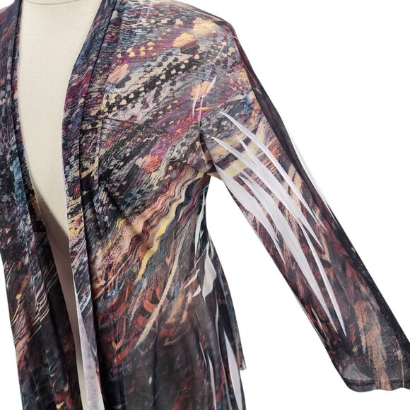 Jess & Janes Womens XL Duster Cardigan Multicolor Mesh Sheer Boho Hippie Retro - Picture 6 of 9